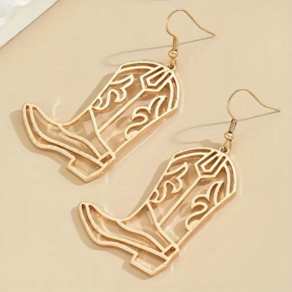 NEW 18K Gold Plated Cowboy Boot Drop Earrings